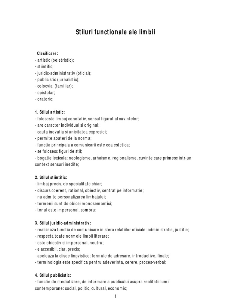 Stiluri Functionale Ale Limbii Pdf