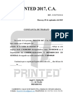 Constancia de Trabajo de PRINTED 2017 C.A.