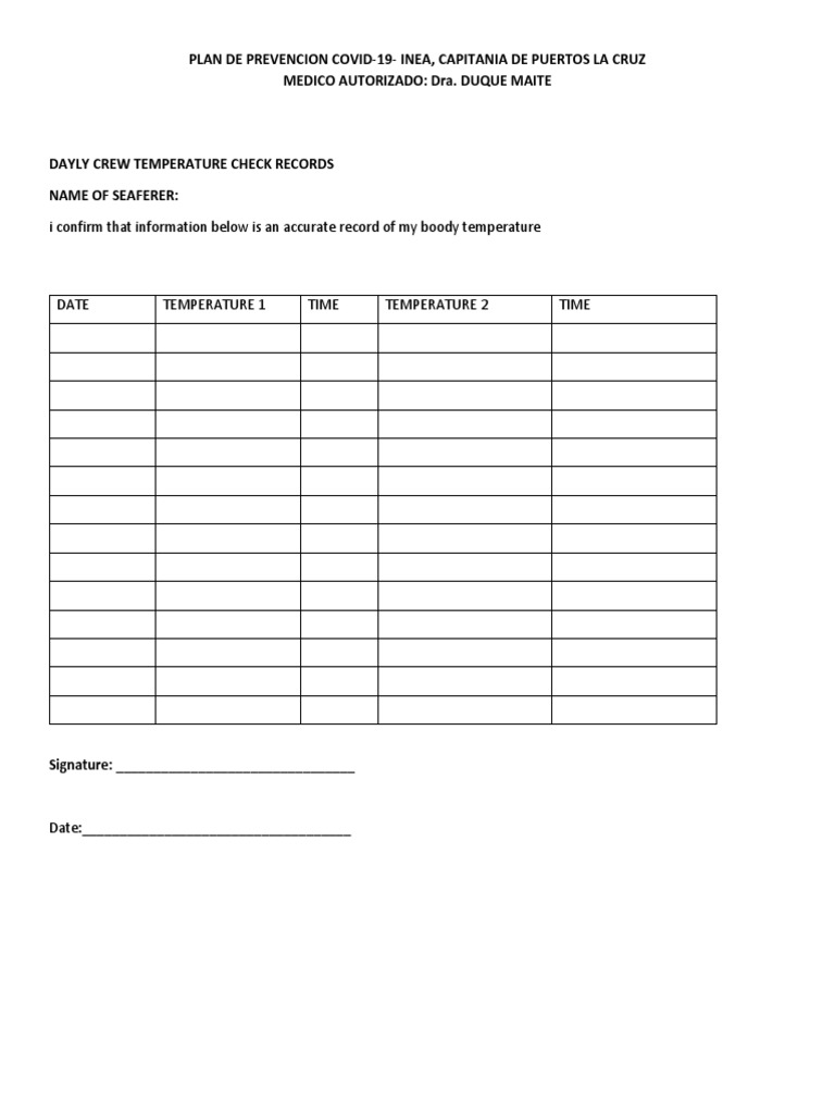 Temperature Check Form | PDF