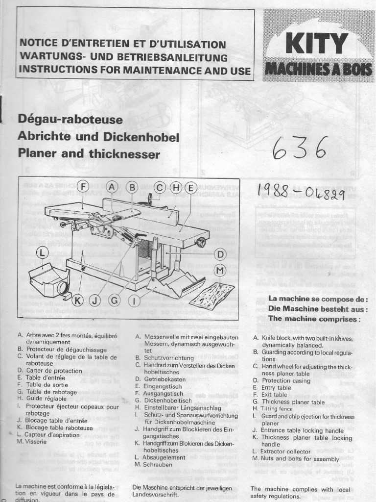 Kity 636 Jointer Planer Official Manual PDF