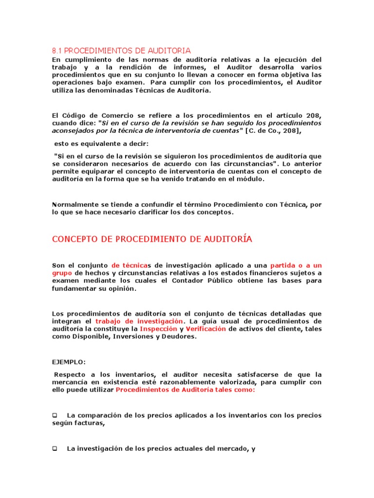 Procedimientos de Auditoria | PDF | Auditoría | Contralor