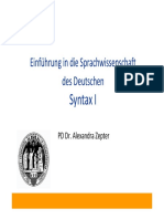 Einführung in Die Sprachwissenschaft Des Deutschen. Syntax I. PD Dr. Alexandra Zepter