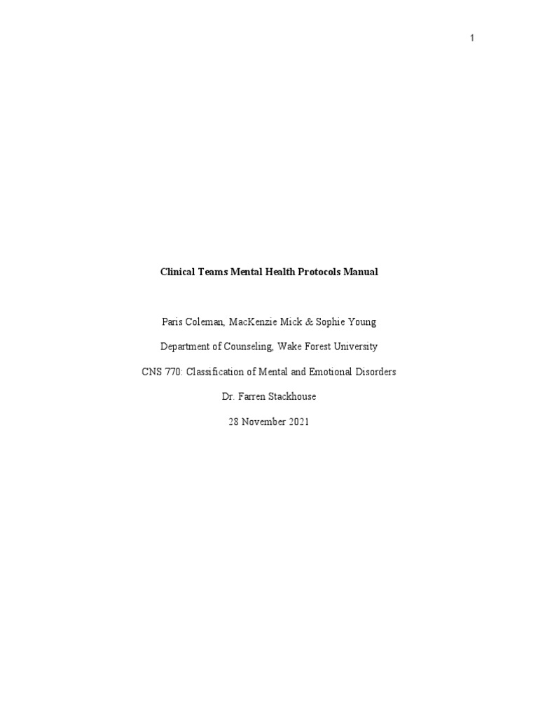 Mental Health Treatment Protocols Manual | PDF | Mental Disorder ...