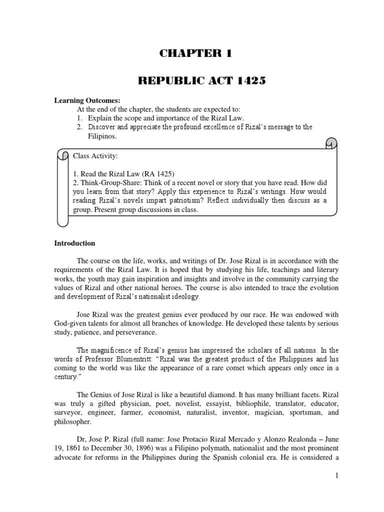 Chapter 1 - Republic Act 1425 - 202203071048 | PDF | Philippines
