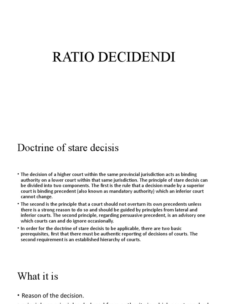 Ratio Decidendi PDF Precedent Legal Concepts
