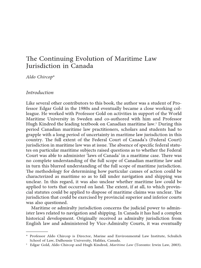 The Continuing Evolution of Maritime Law Jurisdiction in Canada PDF Admiralty Law Ethical