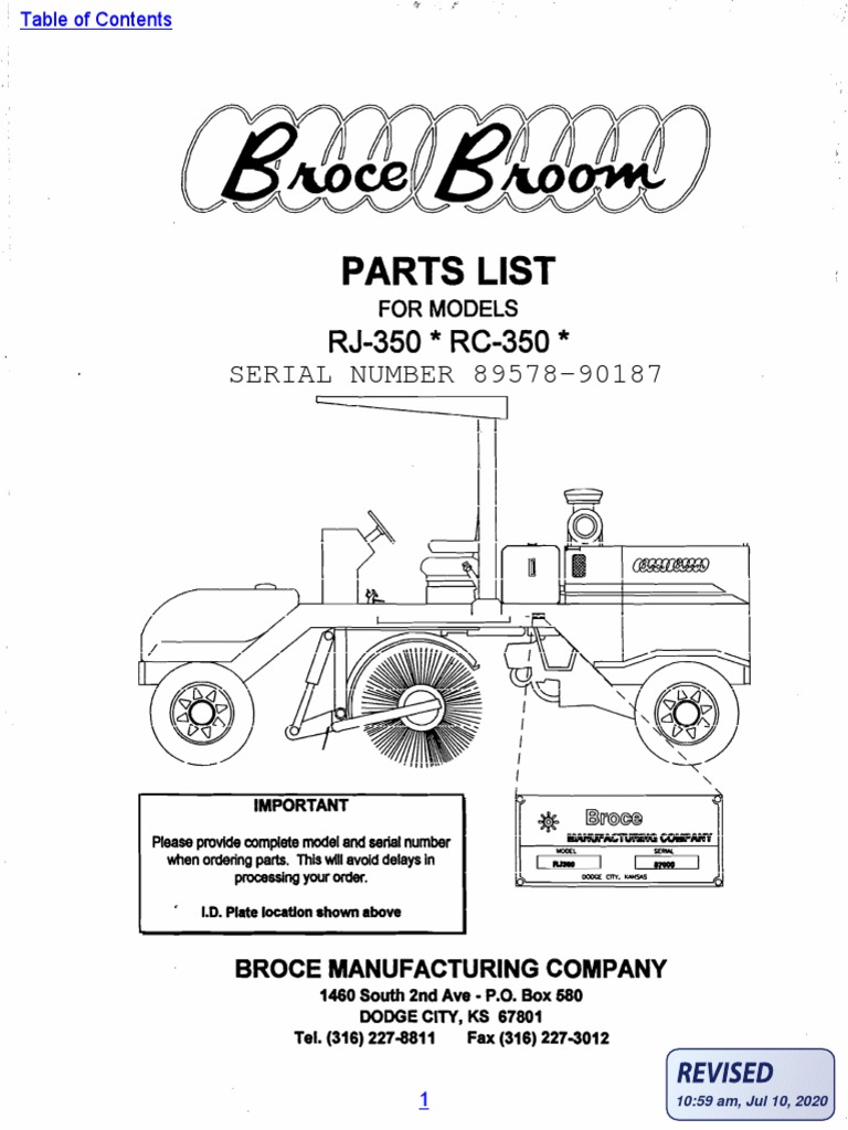 350 Series Broce Broom Parts Catalog 8957890187 PDF