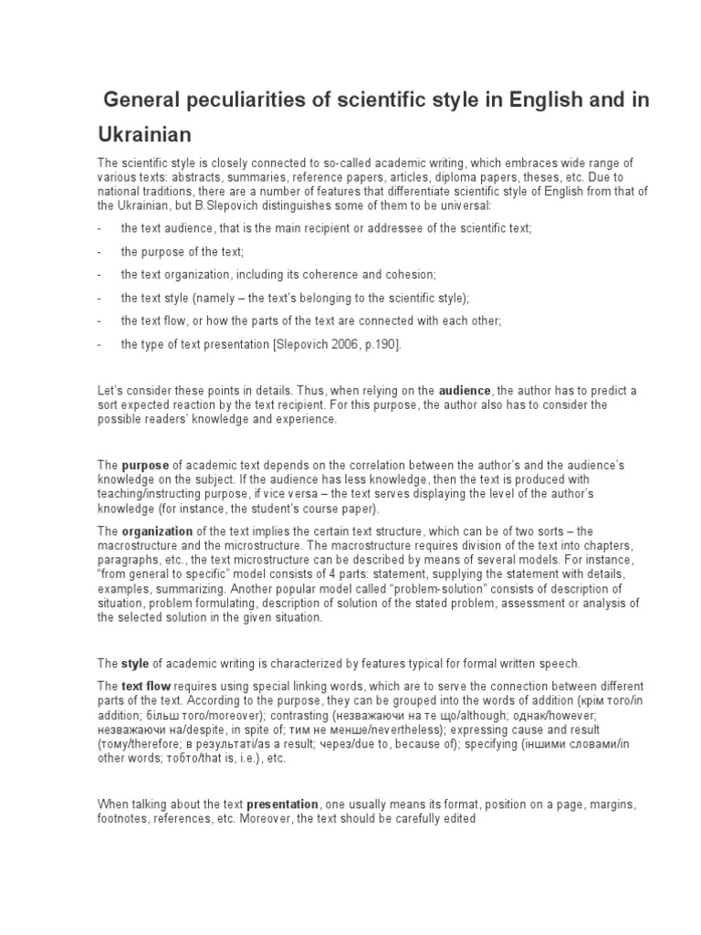 Scientific Style Peculiarities in English | PDF | Lexicon | Translations