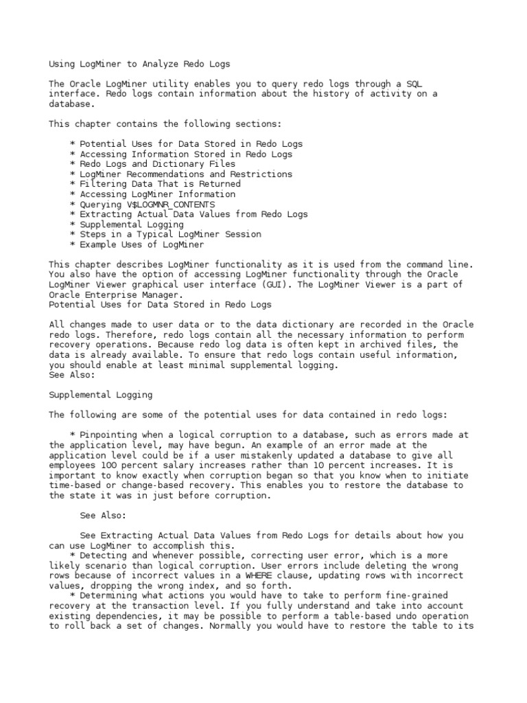 Log Miner Pdf Oracle Database Databases