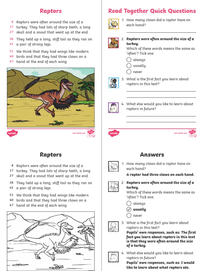 Raptors Read Together Quick Questions: Turkey | PDF | Birds Of 