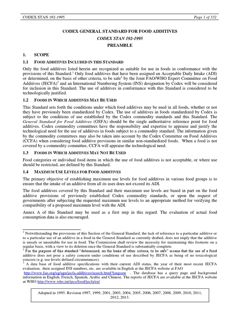 Codex General Standard For Food Additive Download Free PDF Drink