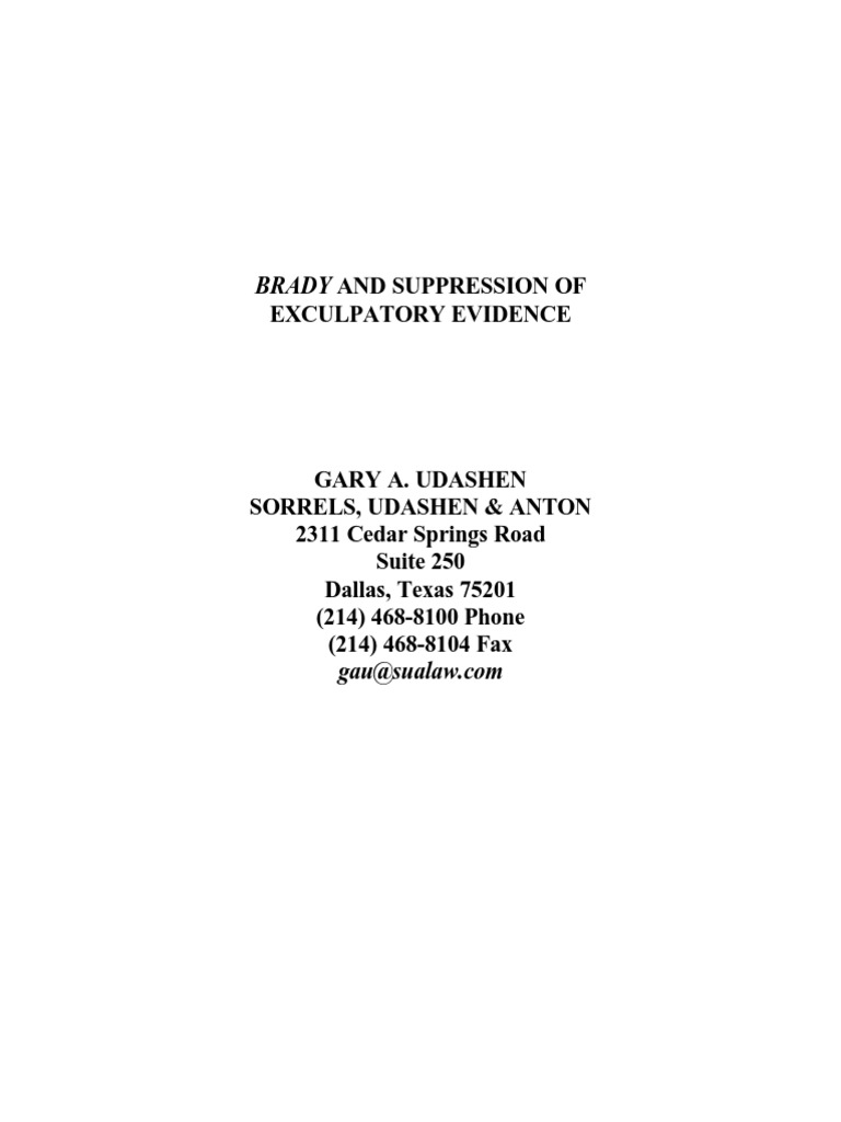Brady and Suppression Of: Exculpatory Evidence | PDF | Witness | Prosecutor