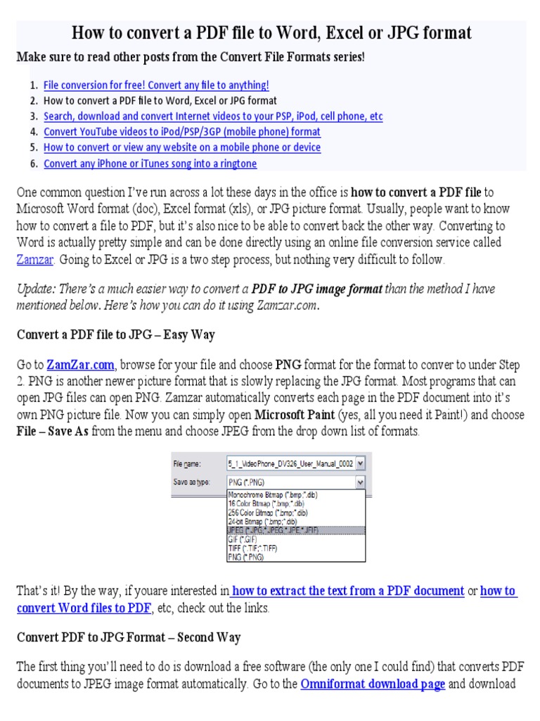 How To Convert A PDF File To Word, Excel or JPG Format | PDF | Computer ...