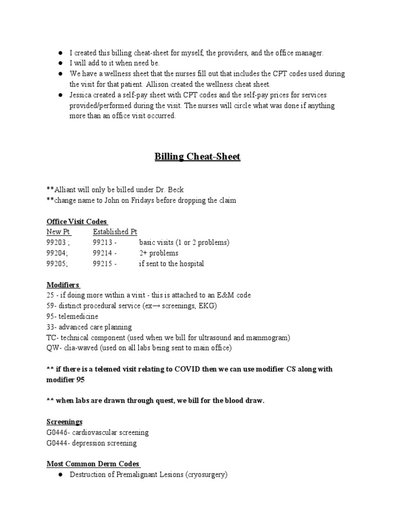 Billing Cheat-Sheet: Office Visit Codes | PDF | Vertebral Column | Thorax for Cheat Sheet Free Printable Cpt Codes List Pdf