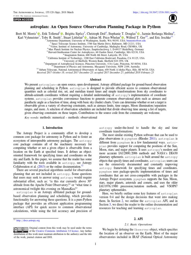 Astroplan An Open Source Observation Planning Package in Python | PDF ...