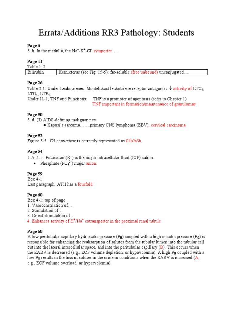 Errata RR3 Pathology | PDF | Medical Specialties | Diseases And Disorders