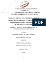 Comprension Lectora Cuentos Infantiles Carbajal Ocana Victoria Benilda