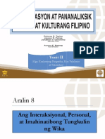 Aralin 8 Ang Interaksiyonal Personal at Imahinatibong Tungkulin NG Wika PDF