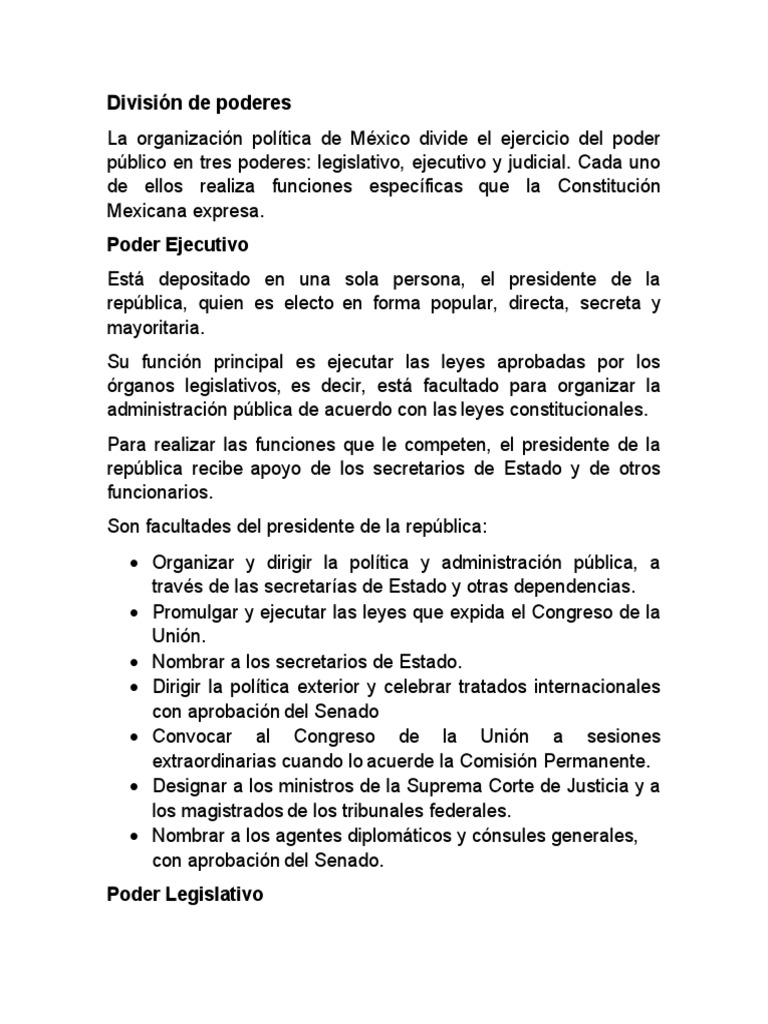 División de Poderes | PDF | Separación de poderes | Legislador
