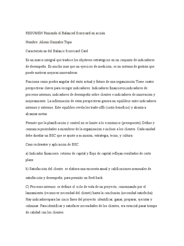 Implementación del Balanced Scorecard | PDF | Planificación | Business