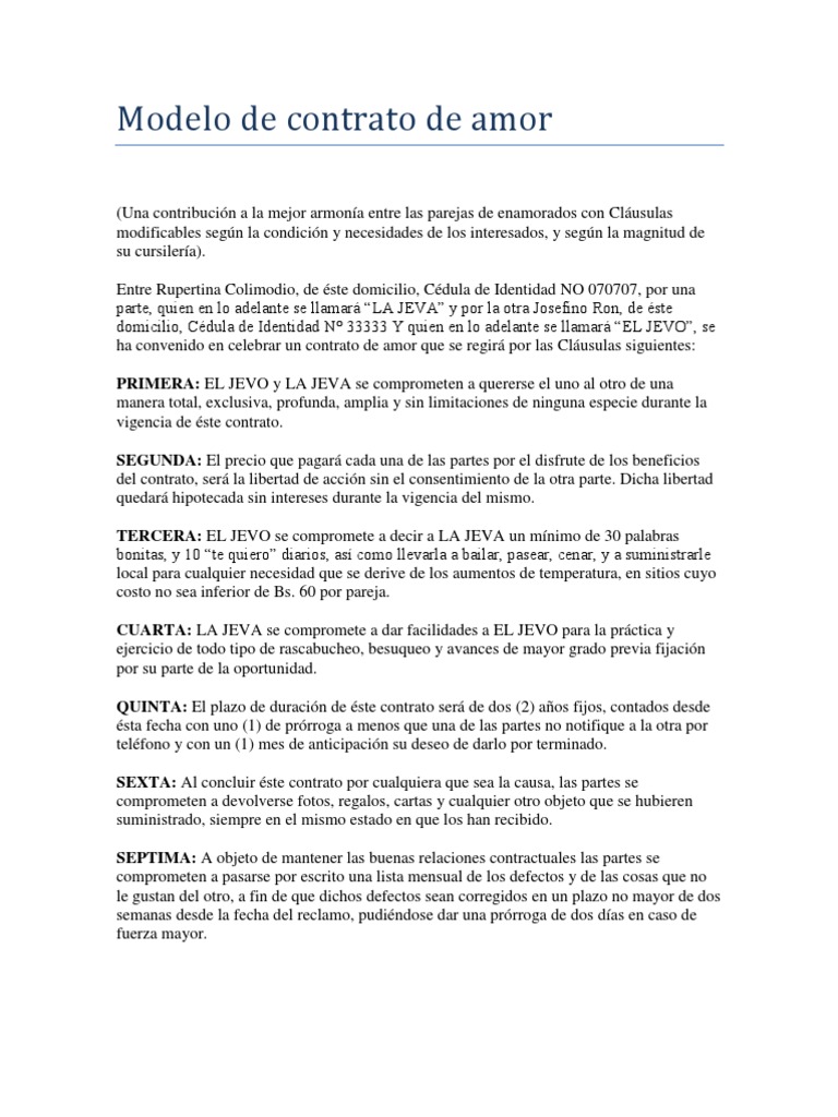 Modelo de Contrato de Amor