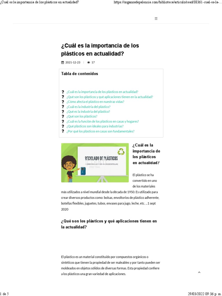 ¿Cuál Es La Importancia de Los Plásticos en Actualidad | PDF | El ...