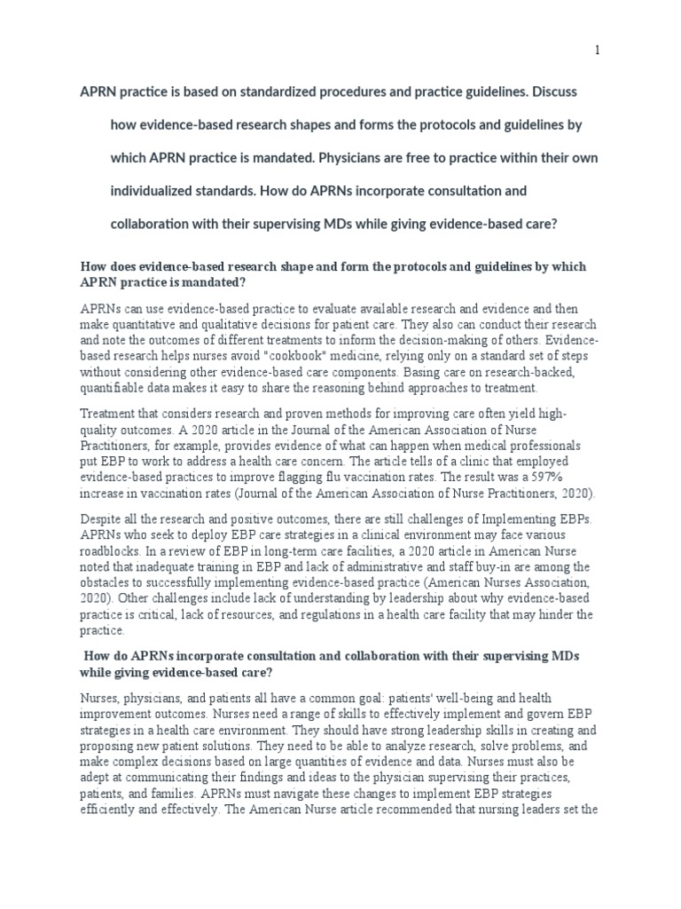 APRN Protocols and Evidence-Based Practice | PDF | Evidence Based ...