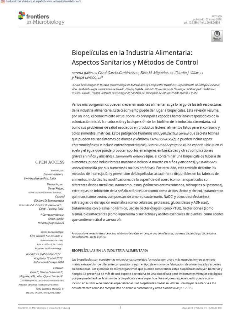 Biofilms in The Food Industry - Af.es | PDF | Las bacterias | Biopelícula