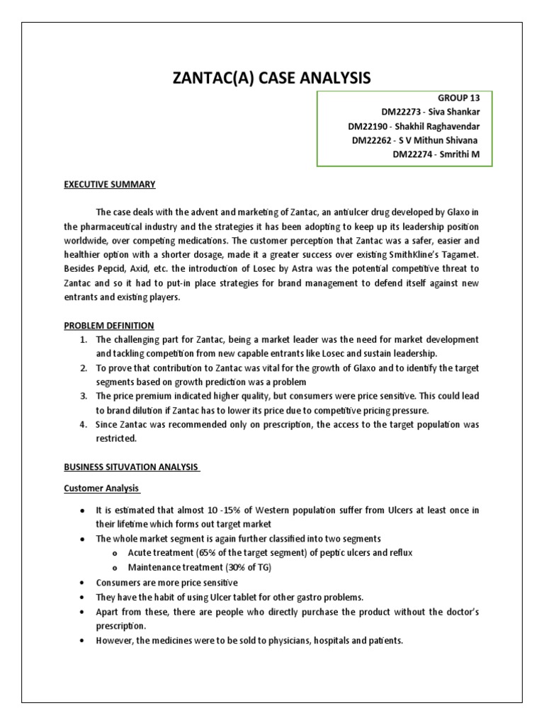 Zantac (A) Case Analysis PDF Marketing Market (Economics)