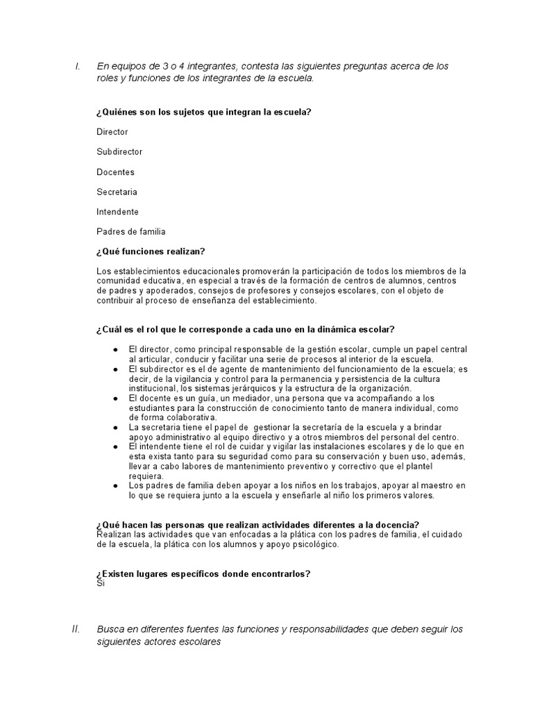 Roles y Funciones en la Escuela | PDF | Maestros | Cognición