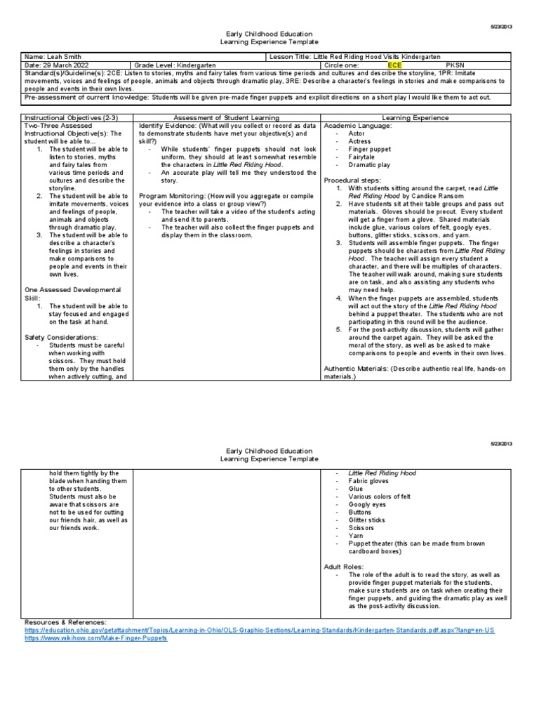 Edt317 Drama Lesson Plan PDF Puppets Scissors