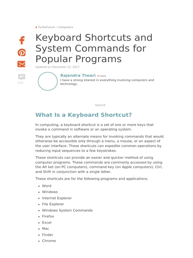 Keyboard Shortcuts and System Commands For Popular Programs TurboFuture ...