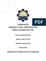 Assignment #01 Submitted To: Engr. Abdul Hanan Taqi Subject: Psychology (HU-240)