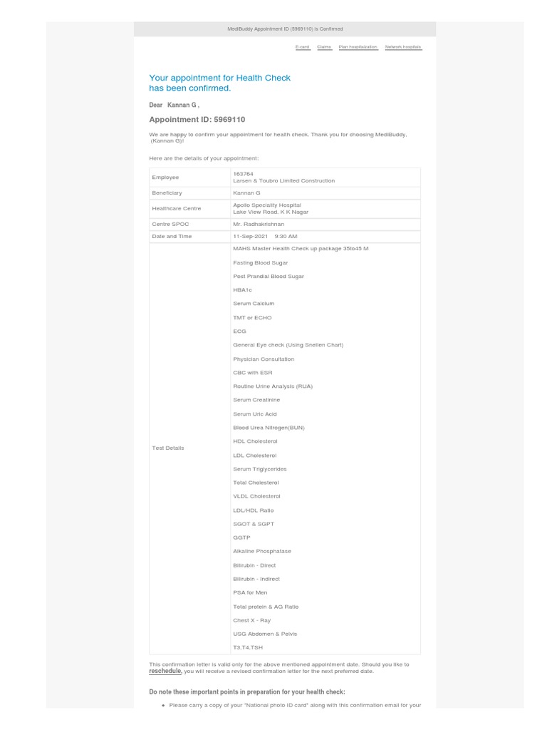 Your Appointment For Health Check Has Been Confirmed | PDF ...