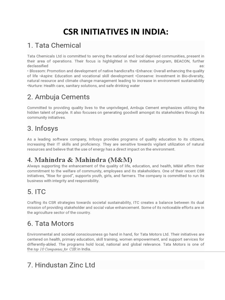 csr activities in india assignment