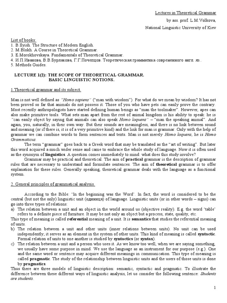 Theoretical Grammar Overview | PDF | Part Of Speech | Grammatical Gender