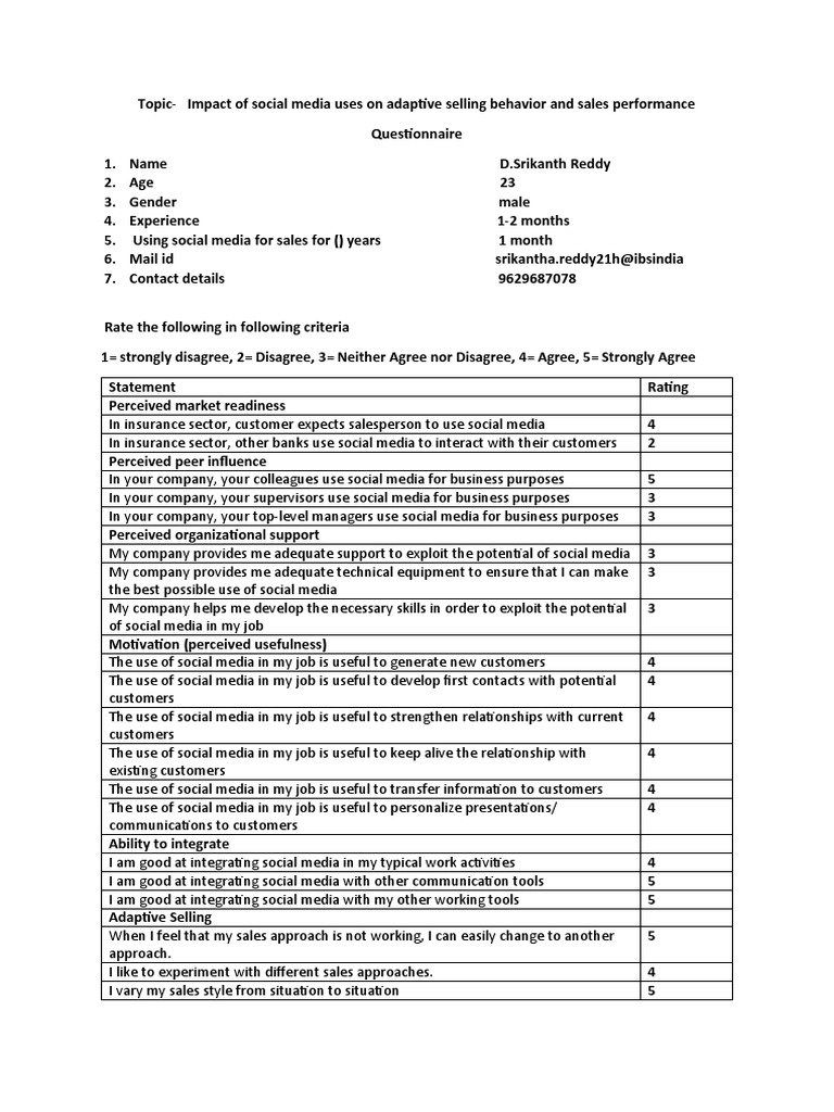 Re - Social Media Questionnaire | PDF | Sales | Popular Culture & Media