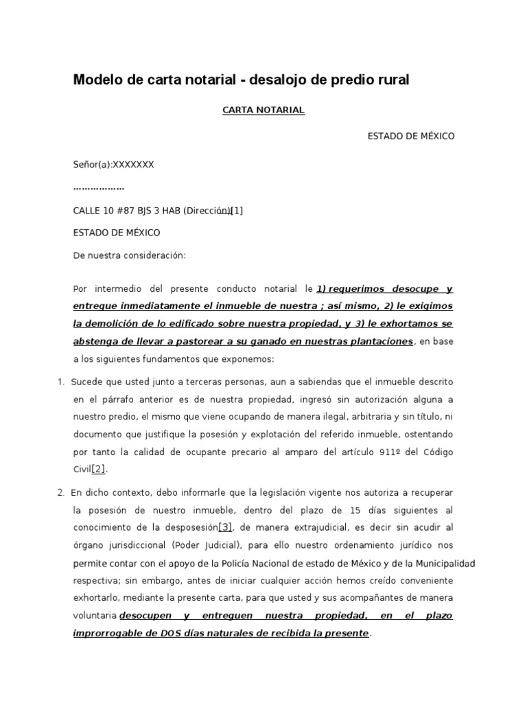 Carta De Desalojo 2 Pdf Propiedad Ley Común