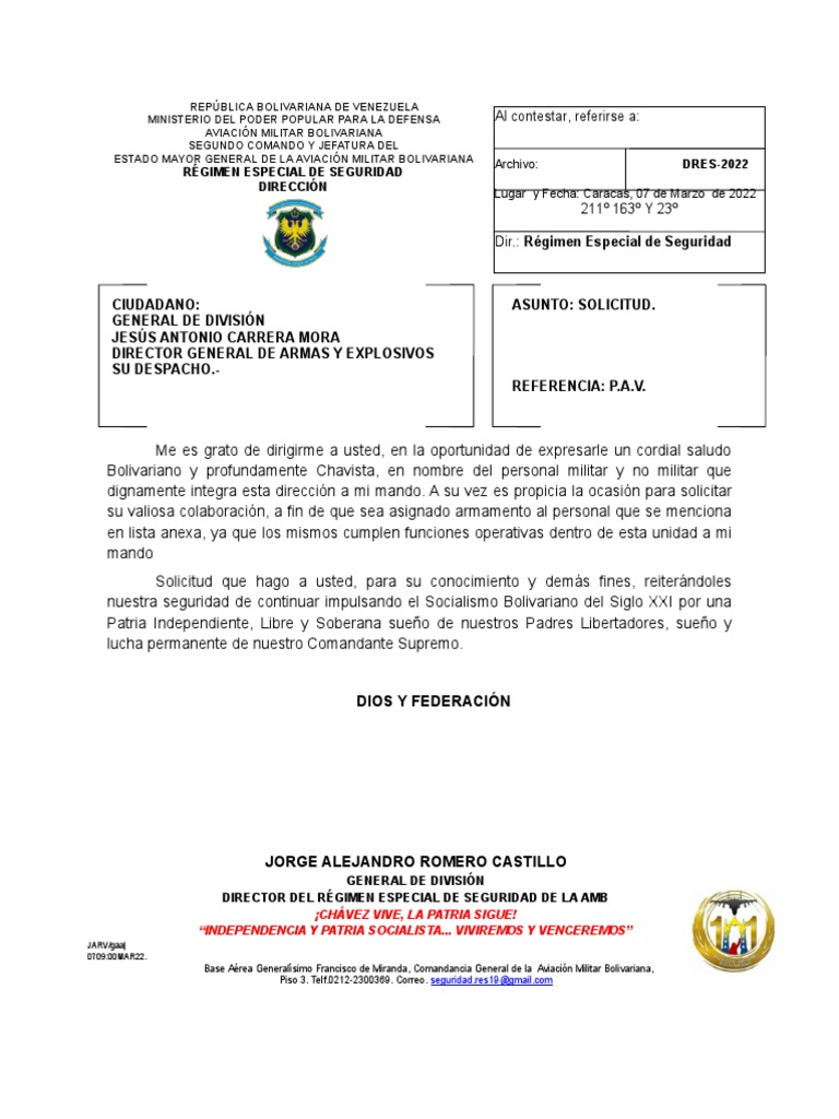 Solicitud DAEX | PDF | Oficial general | Venezuela
