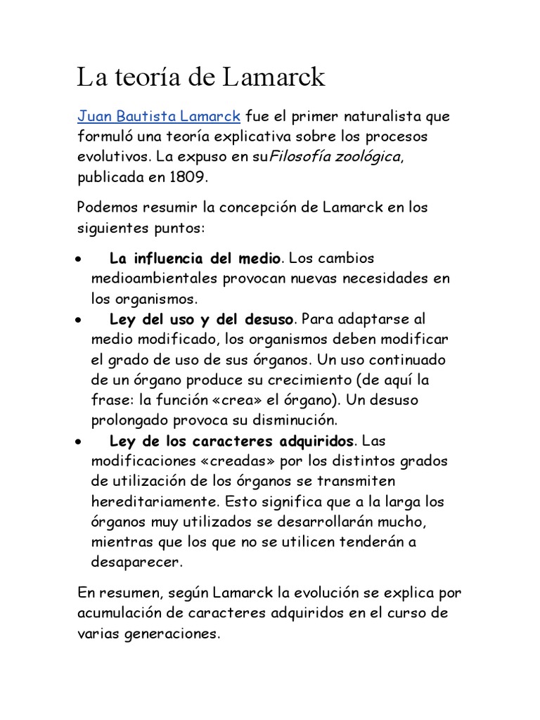 La Teoría de Lamarck | PDF