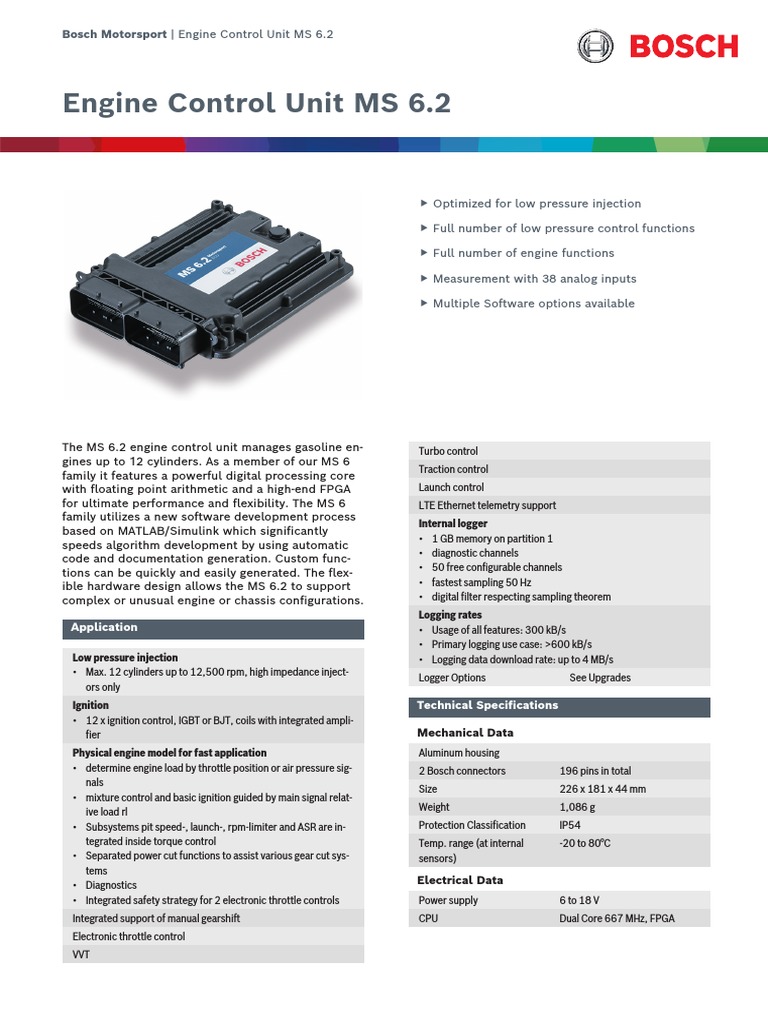 Bosch Motorsport Engine Control Unit MS 6.2 PDF Computing