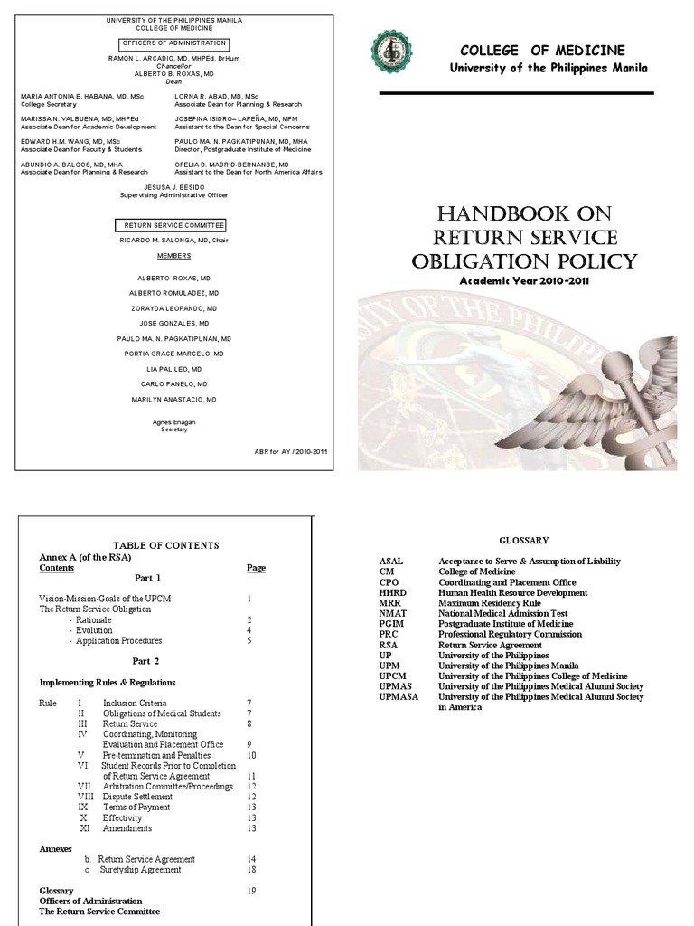 UPCM Return Service Agreement Handbook | PDF | Medical School ...