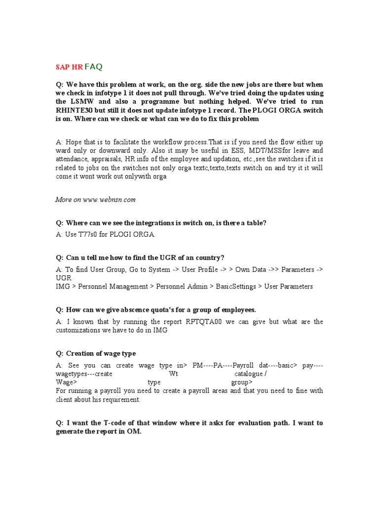SAP HR FAQ and Troubleshooting Guide | PDF | Human Resources | Employment