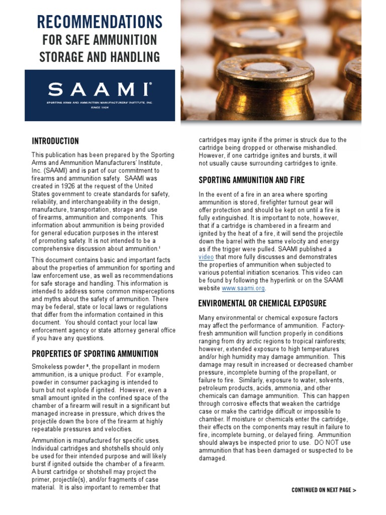 Recommendations for Safe Storage and Handling of Ammunition: A Guide to ...