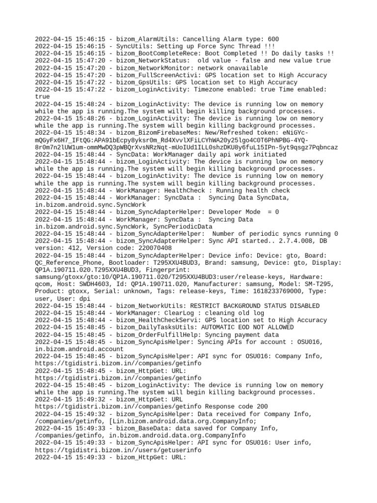 Bizom Sync and Data Management Log | PDF | Cache (Computing) | Computing