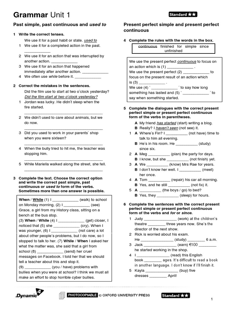 Unit 1 Grammar and Vocabulary Revision | PDF