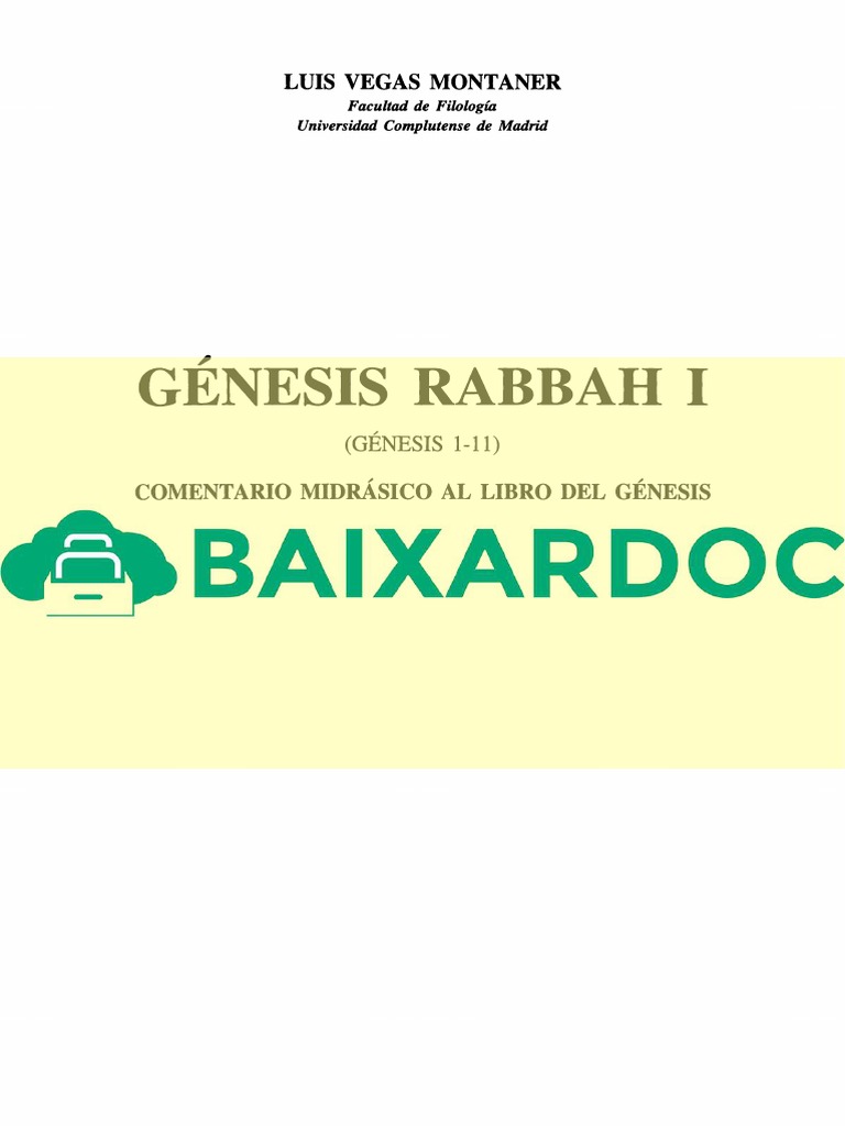 Genesis Rabbah I Genesis 1 11 Trad Luis Vegas Montaner Biblioteca ...