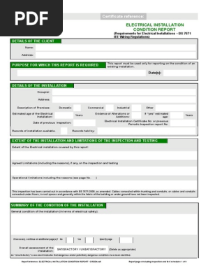 Electrical Installation Condition Report
