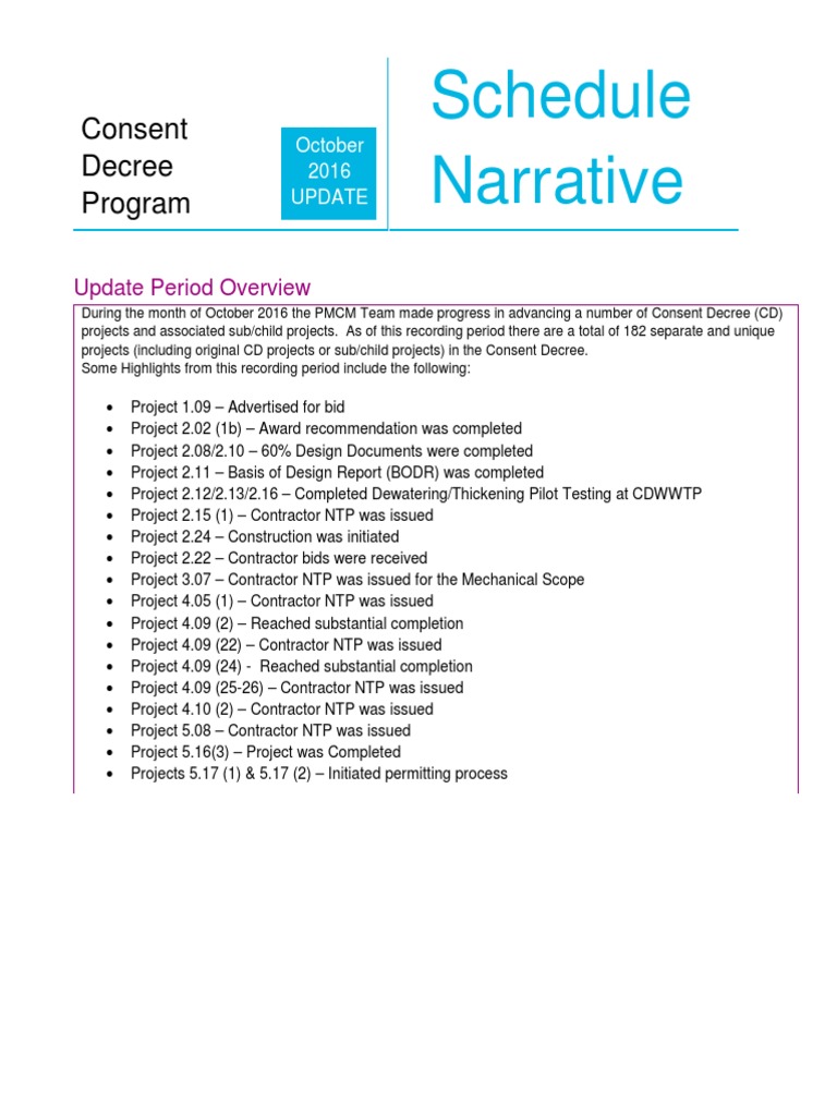 Schedule Narrative: Consent Decree Program | PDF | Sewage Treatment ...
