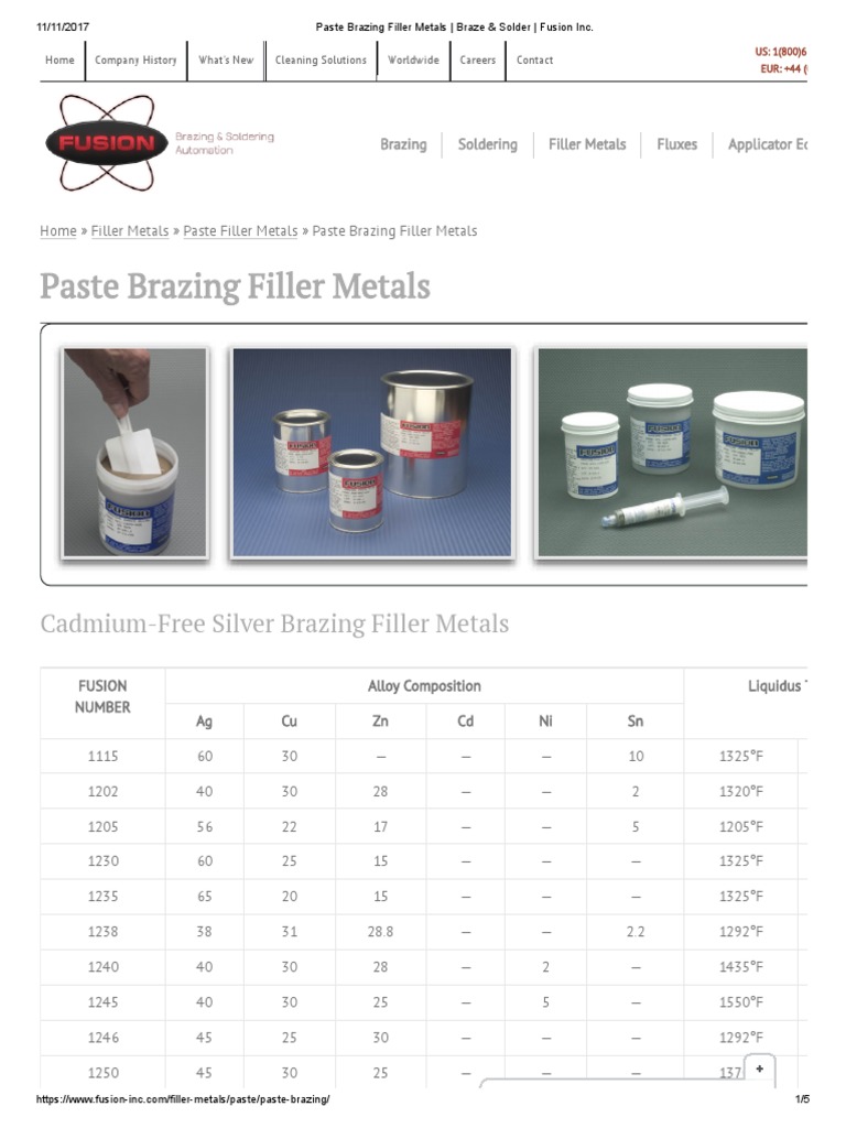 Paste Brazing Filler Metals Braze & Solder Fusion Inc PDF